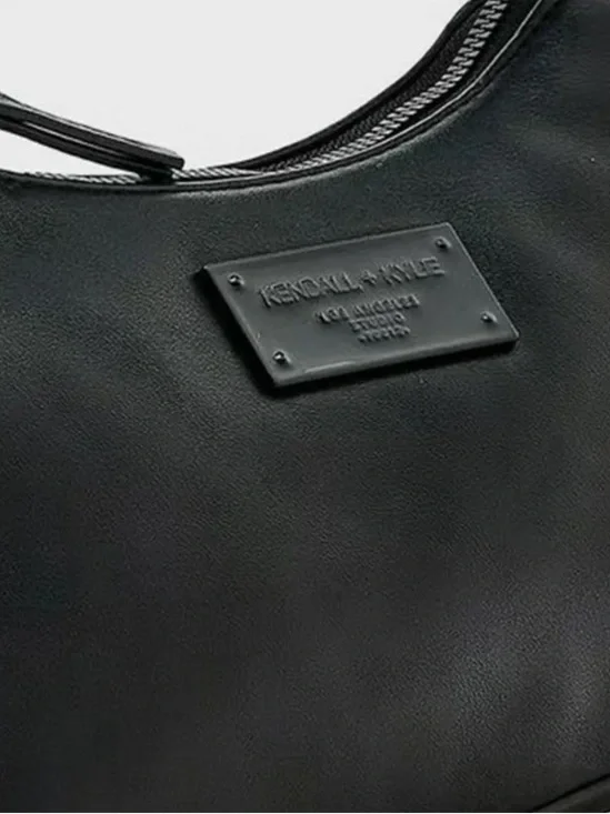 Kendall Kylie black metal accent shoulder bag wide logo strap zip closure - Picture 2 of 4